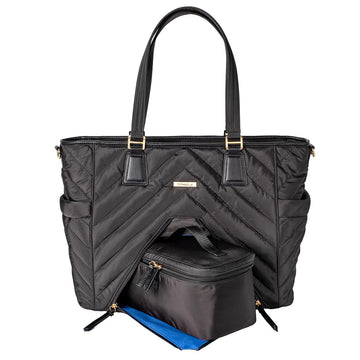Tote organizer front view with lunch bag inside bottom compartment - Black