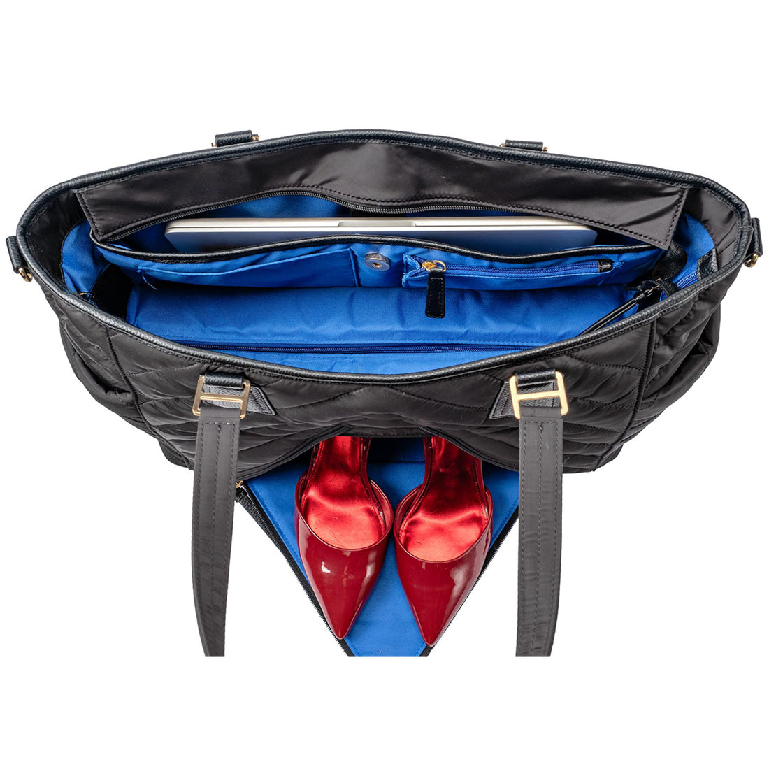 MinkeeBlue Madison Puffer Tote Organizer front view - Black