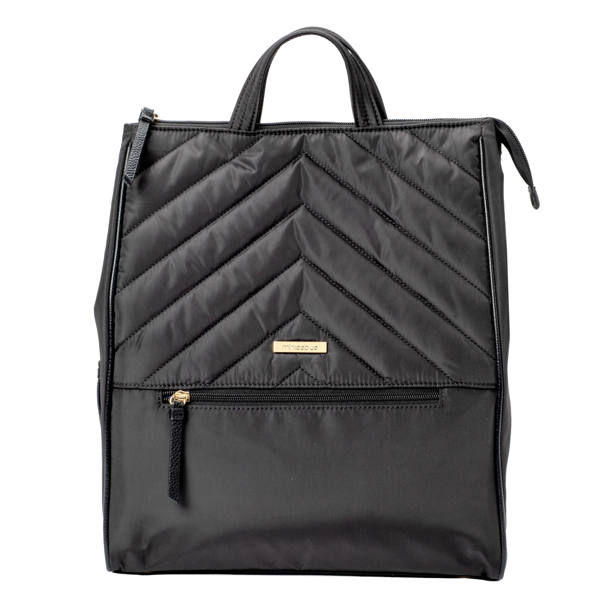 black patent leather organizer backpack MinkeeBlue Amber Puffer Backpack Organizer