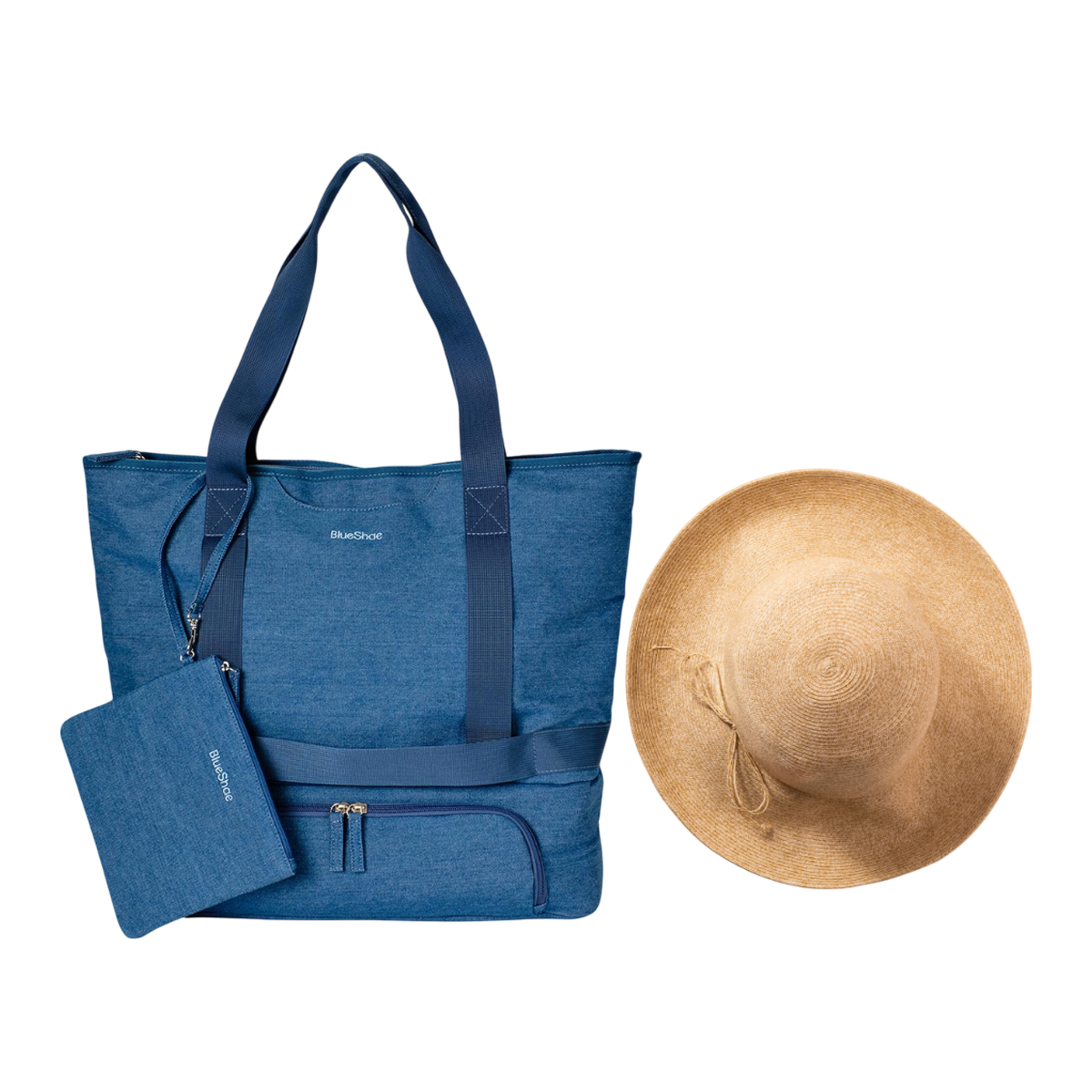 Denim Beach Bag w/ Straw Hat