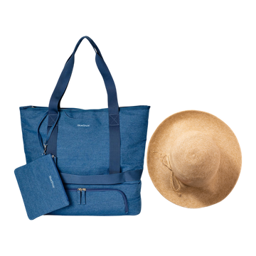 Denim Beach Bag w/ Straw Hat