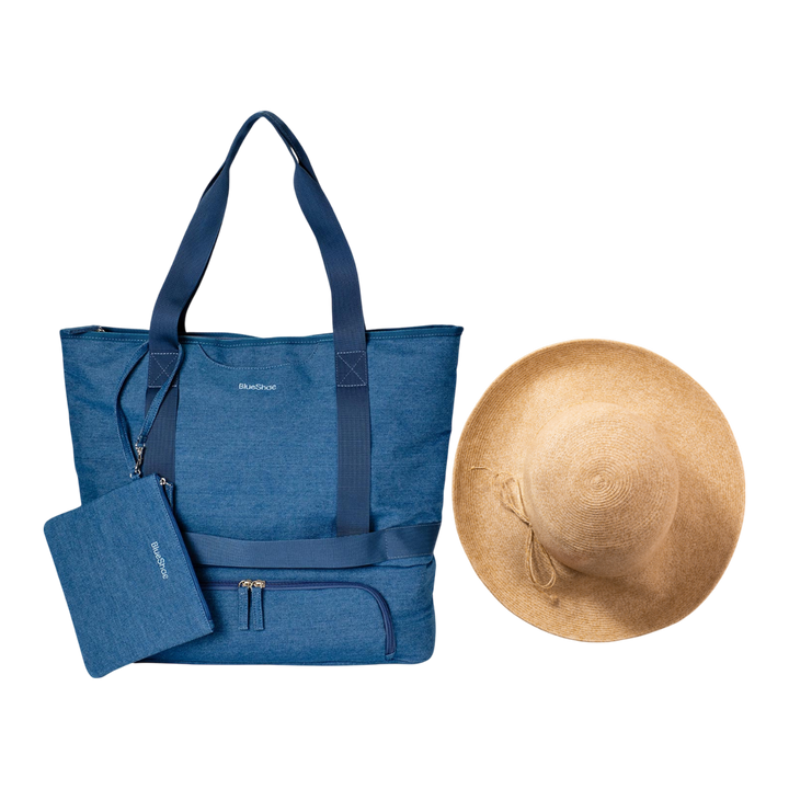 Denim Beach Bag + Straw Hat